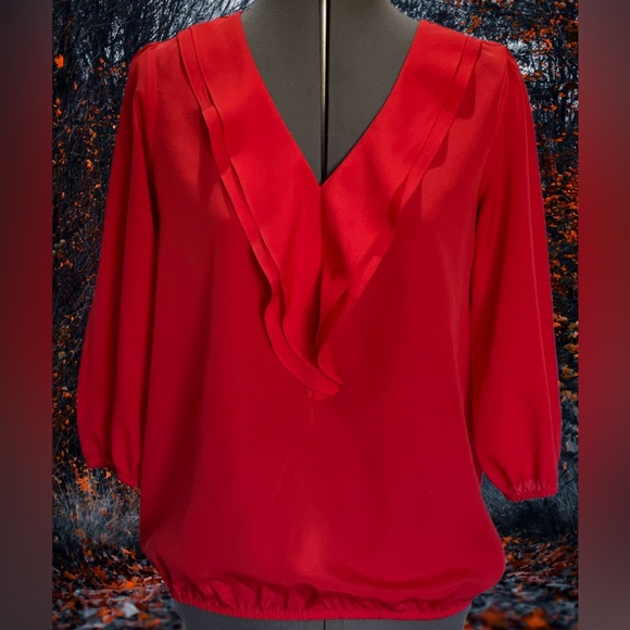 Ann Taylor Loft Red Ruffled Top Size XS - Picture 1 of 5